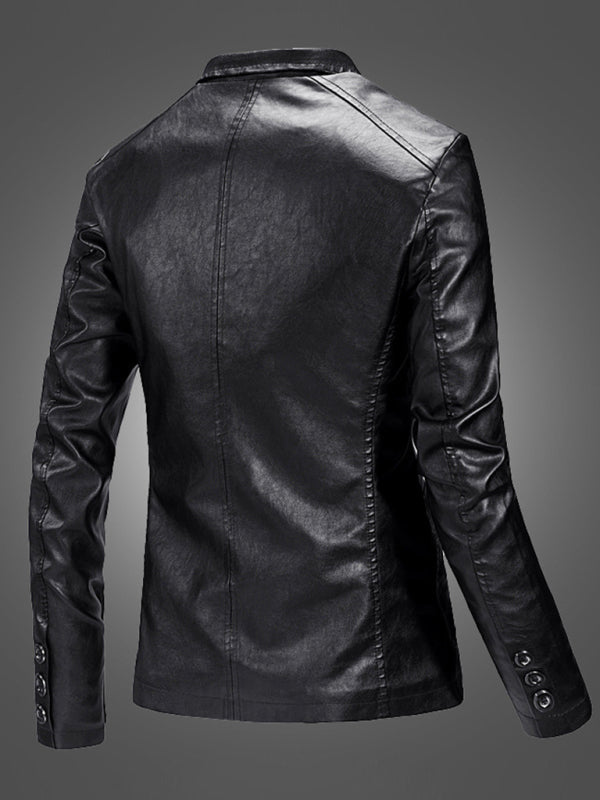 Men's ExtremeFit Black Lapel Leather Slim Fit Blazer