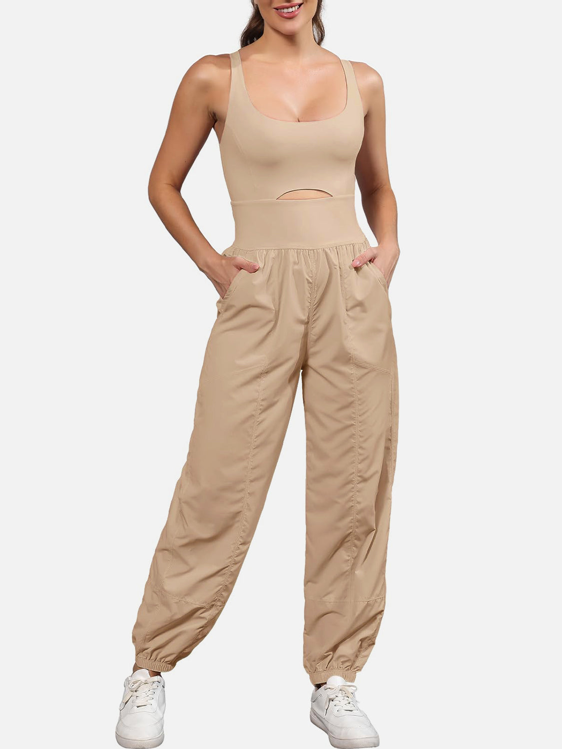 Cutout Scoop Neck Wide Strap Jumpsuit