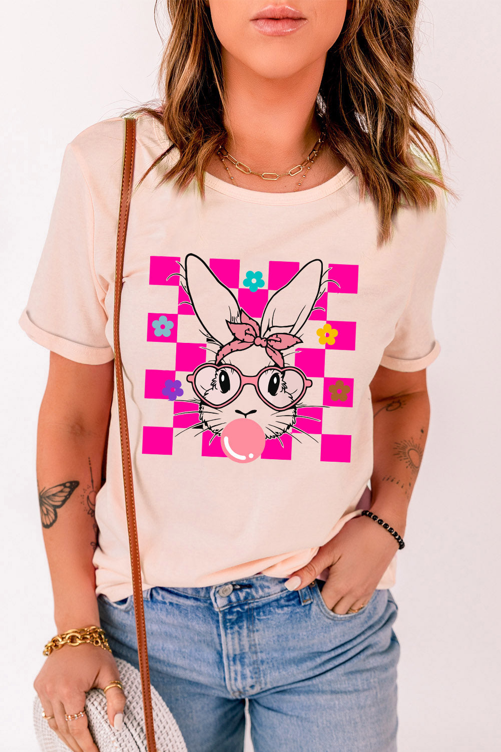 Full Size Rabbit Round Neck Short Sleeve T-Shirt