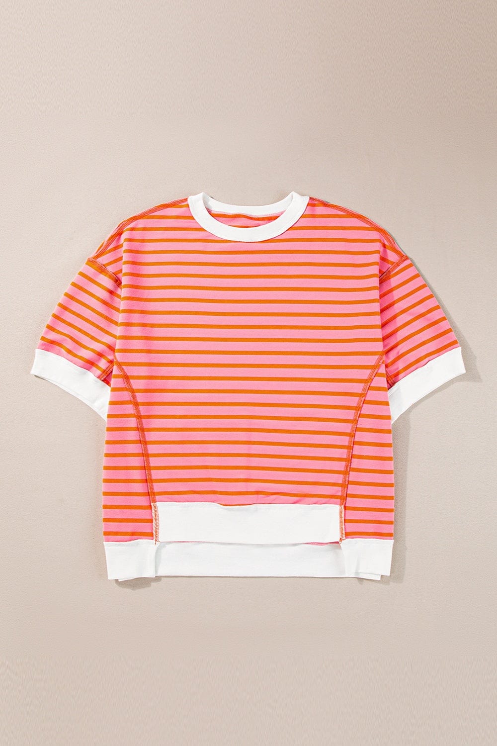 Full Size Striped Round Neck Half Sleeve T-Shirt