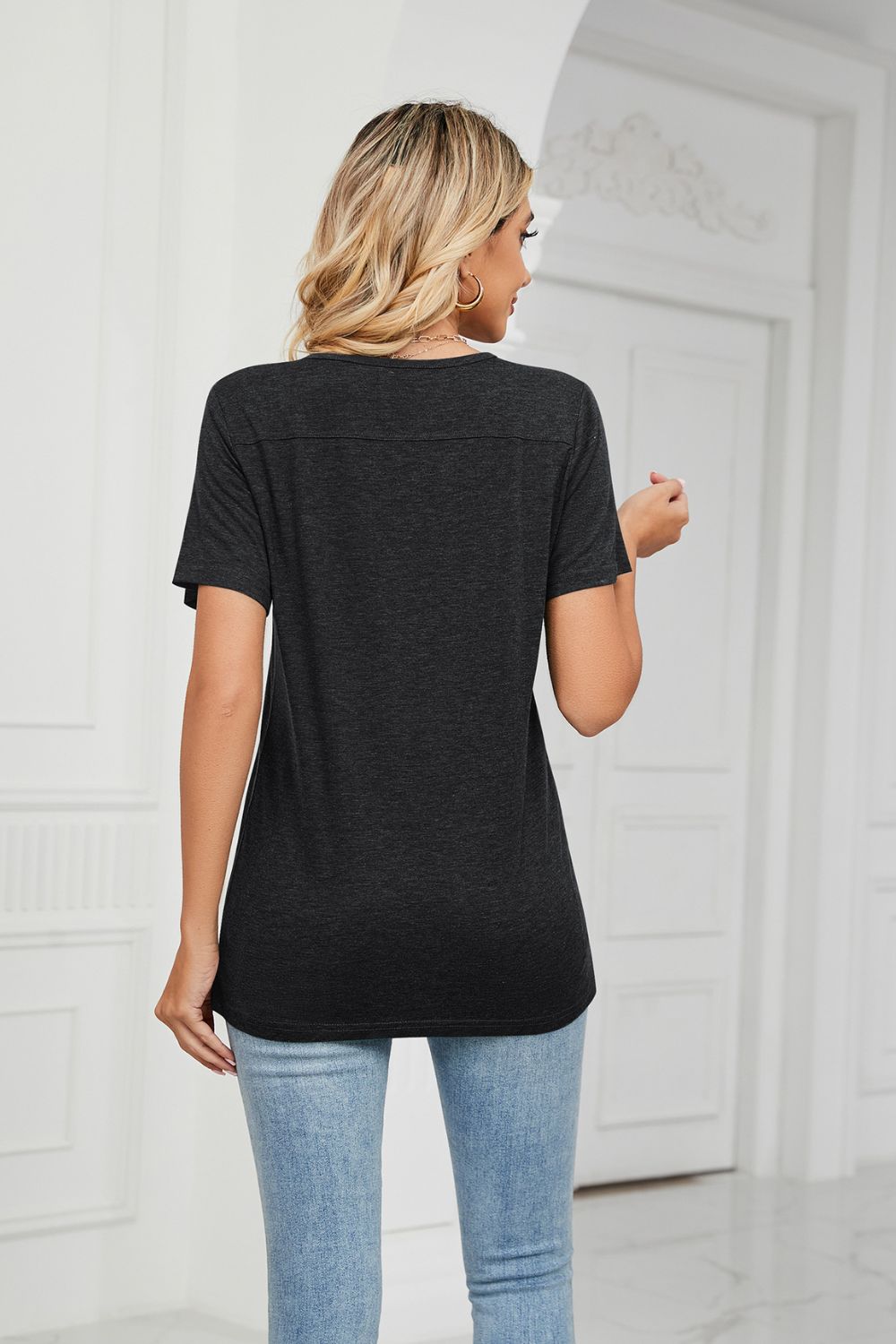 Decorative Button V-Neck T-Shirt