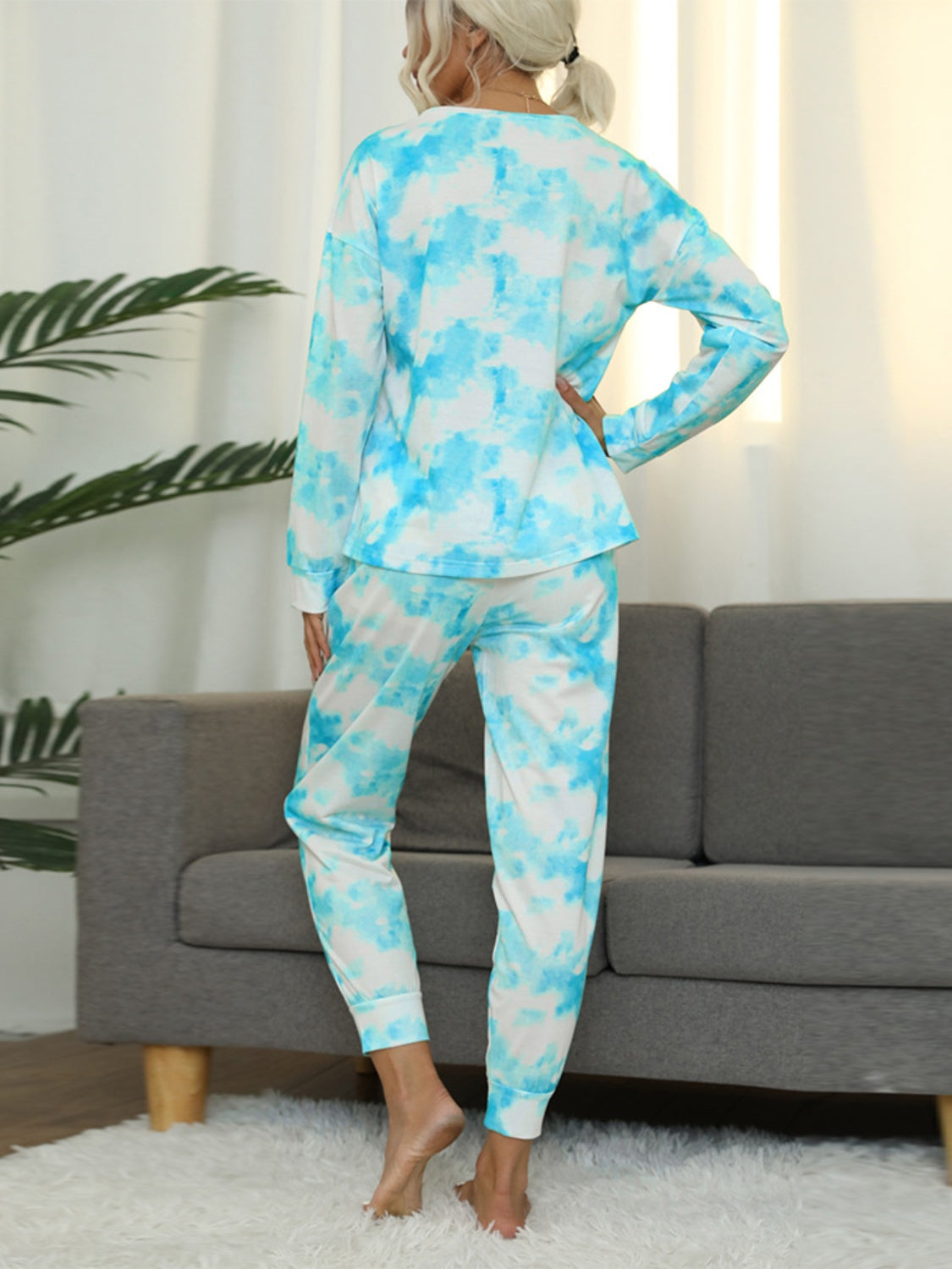 Full Size Tie-Dye Round Neck Top and Pants Lounge Set