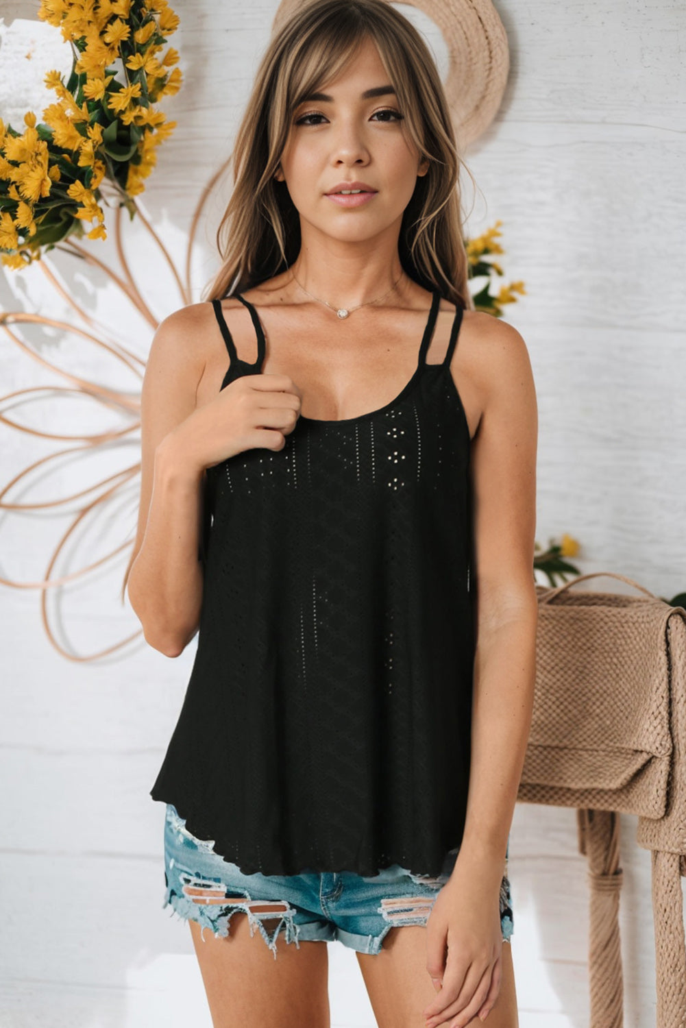 Eyelet Scoop Neck Cami