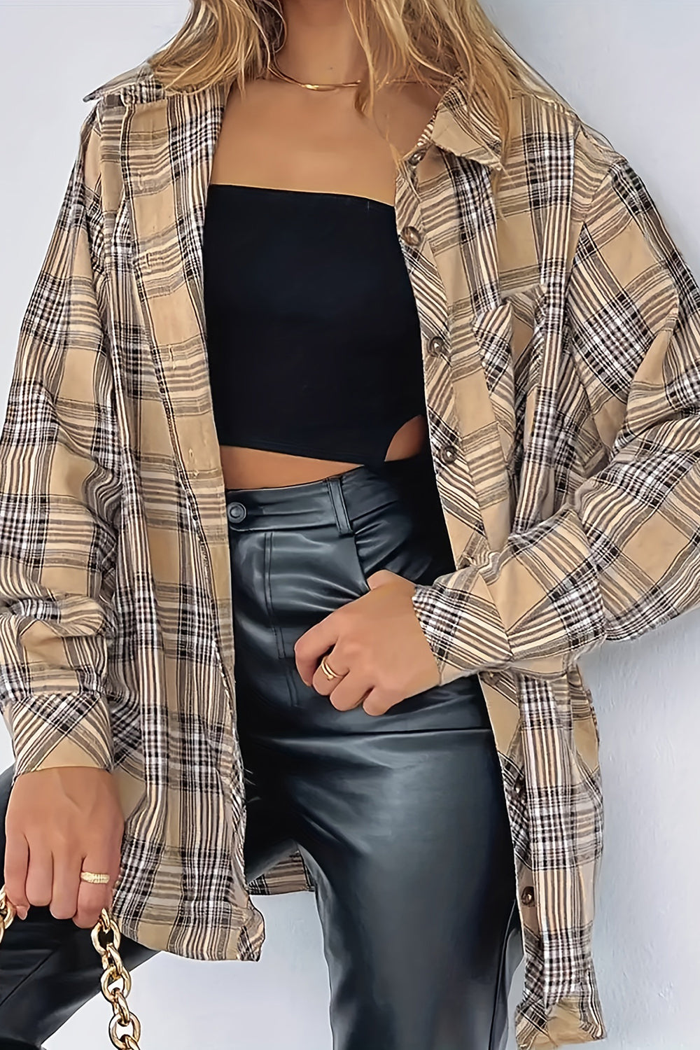 Full Size Plaid Collared Neck Long Sleeve Shirt