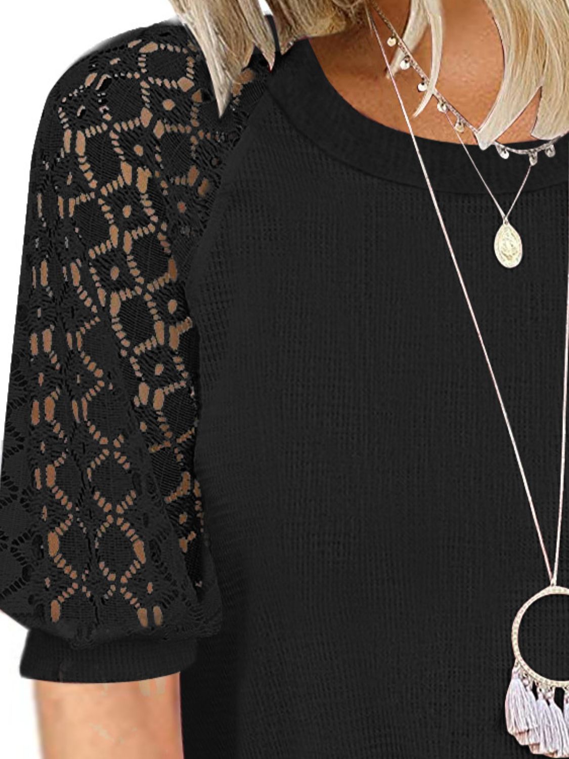 Lace Detail Round Neck Half Sleeve T-Shirt