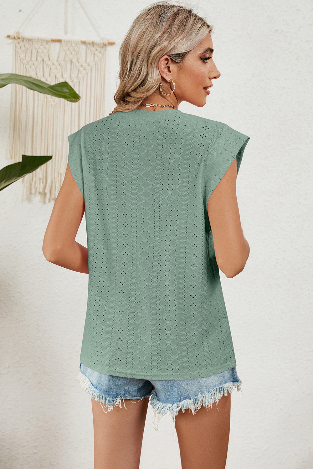 Full Size Eyelet Round Neck Tank