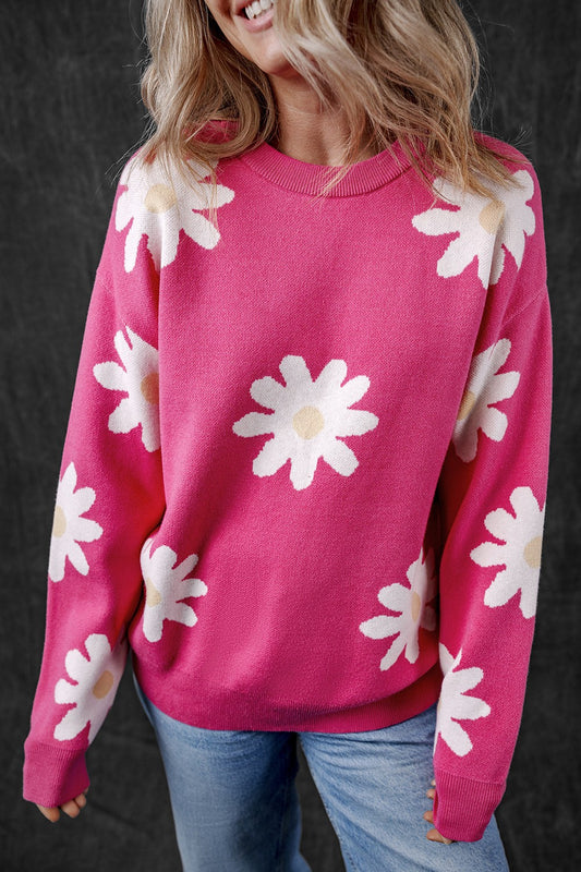 Daisy Round Neck Dropped Shoulder Sweater