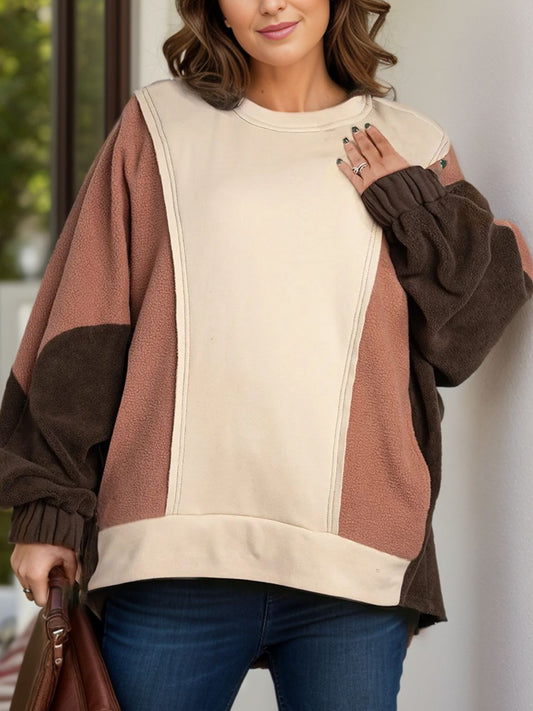 Plus Size Color Block Long Sleeve Hoodie