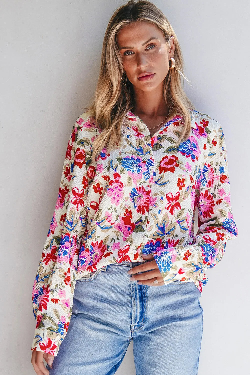 Floral Collared Neck Long Sleeve Shirt