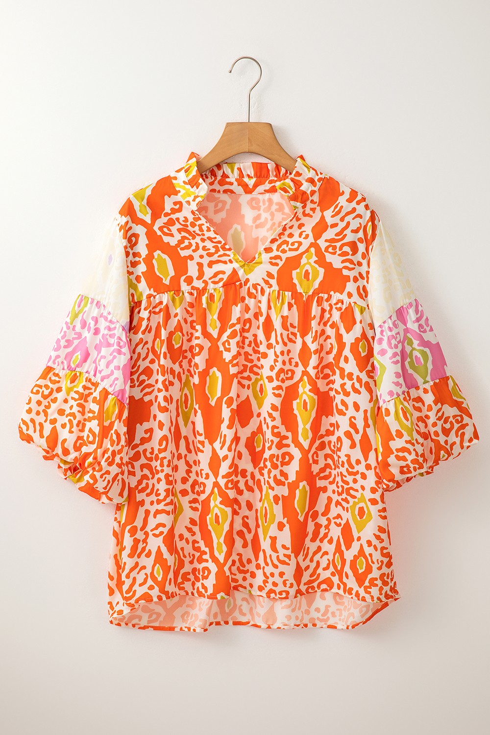 Printed Notched Half Sleeve Blouse