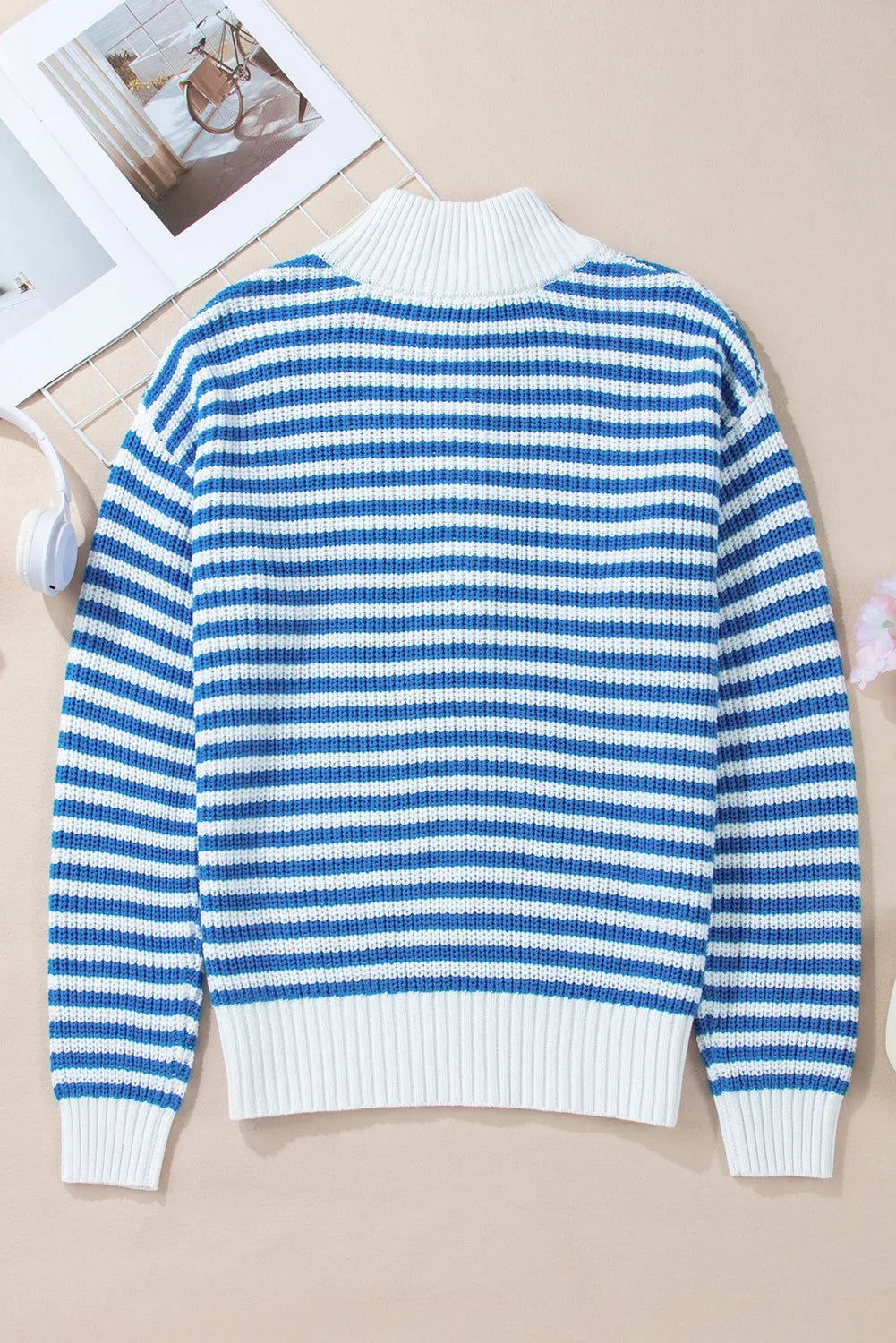 Striped Half Zip Long Sleeve Sweater