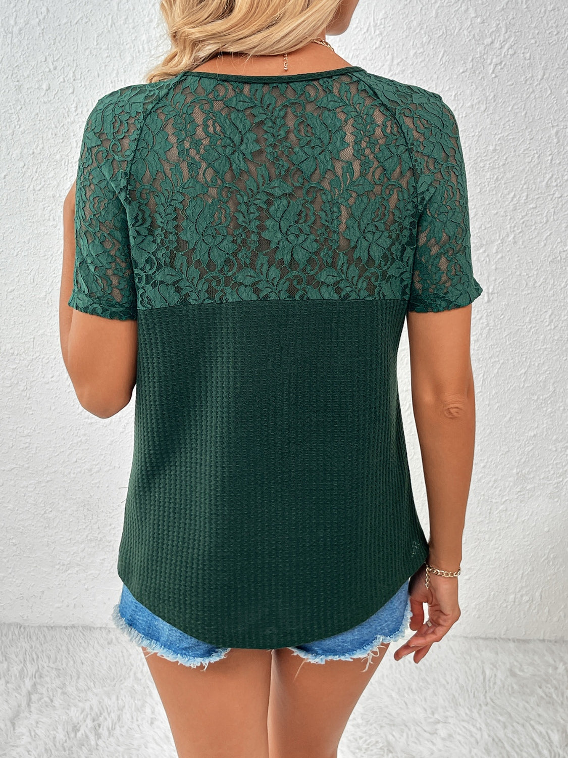 Full Size Lace Detail V-Neck Short Sleeve T-Shirt
