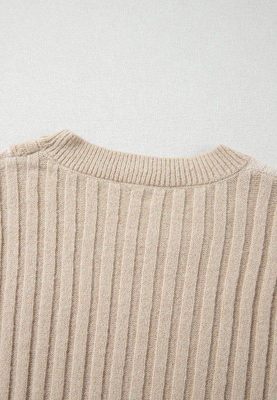 Cable-Knit Color Block Round Neck Sweater