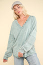 VERY J Washed V-Neck Exposed Seam Knit Top