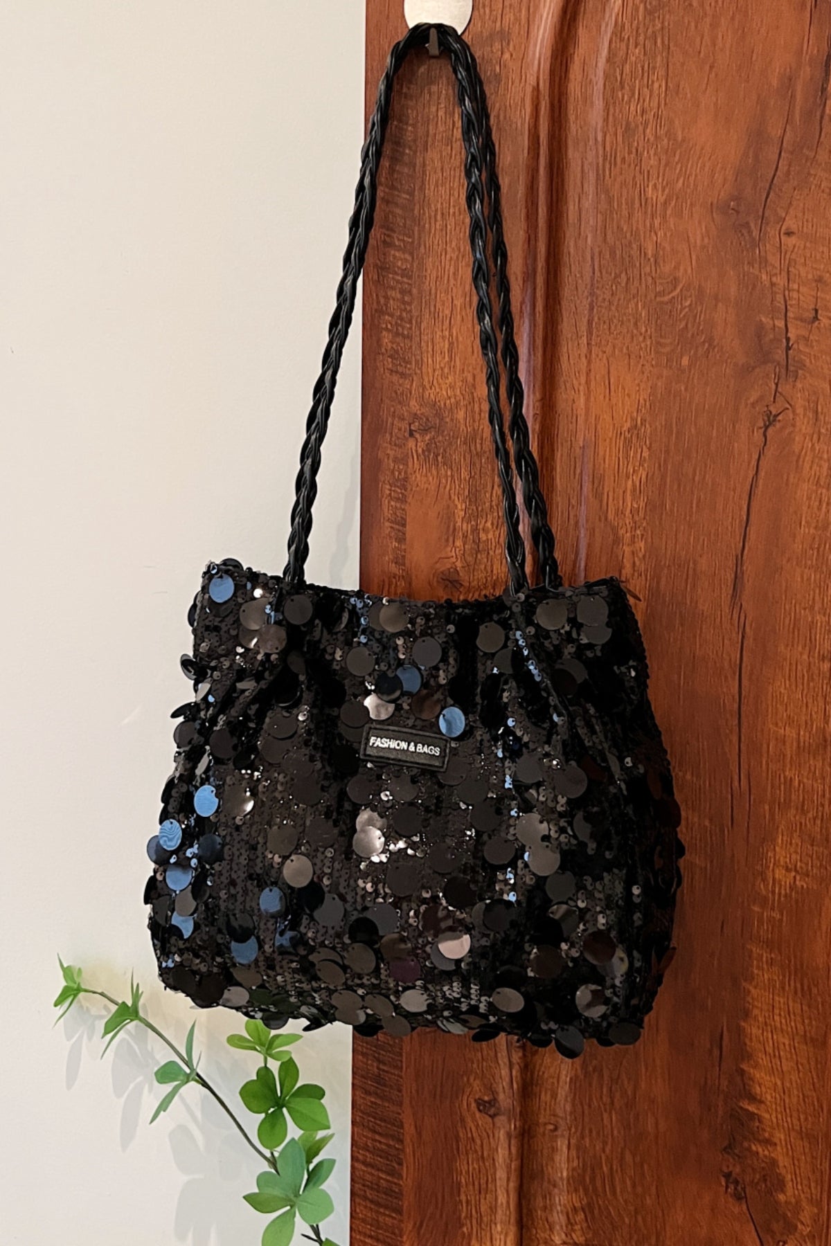 Sequin Braided Strap Shoulder Bag