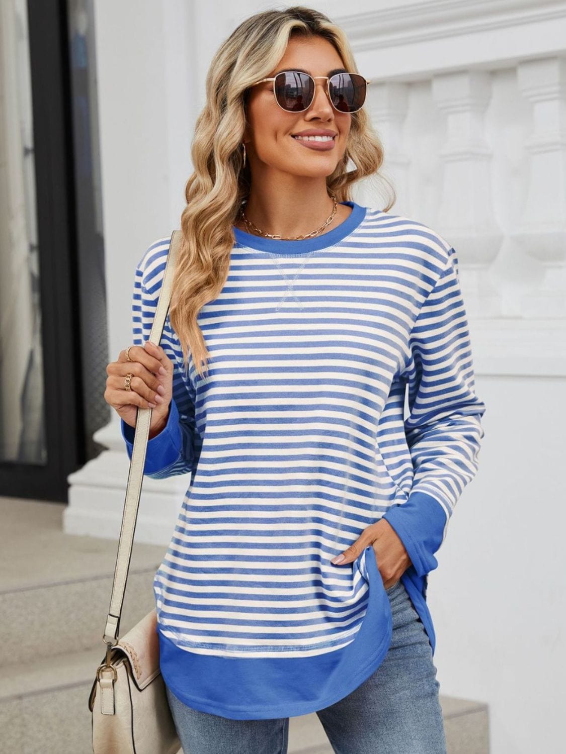 Full Size Striped Round Neck Long Sleeve Sweatshirt