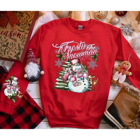 Full Size Frosty the Snowman W/ Sleeve accent Sweatshirt