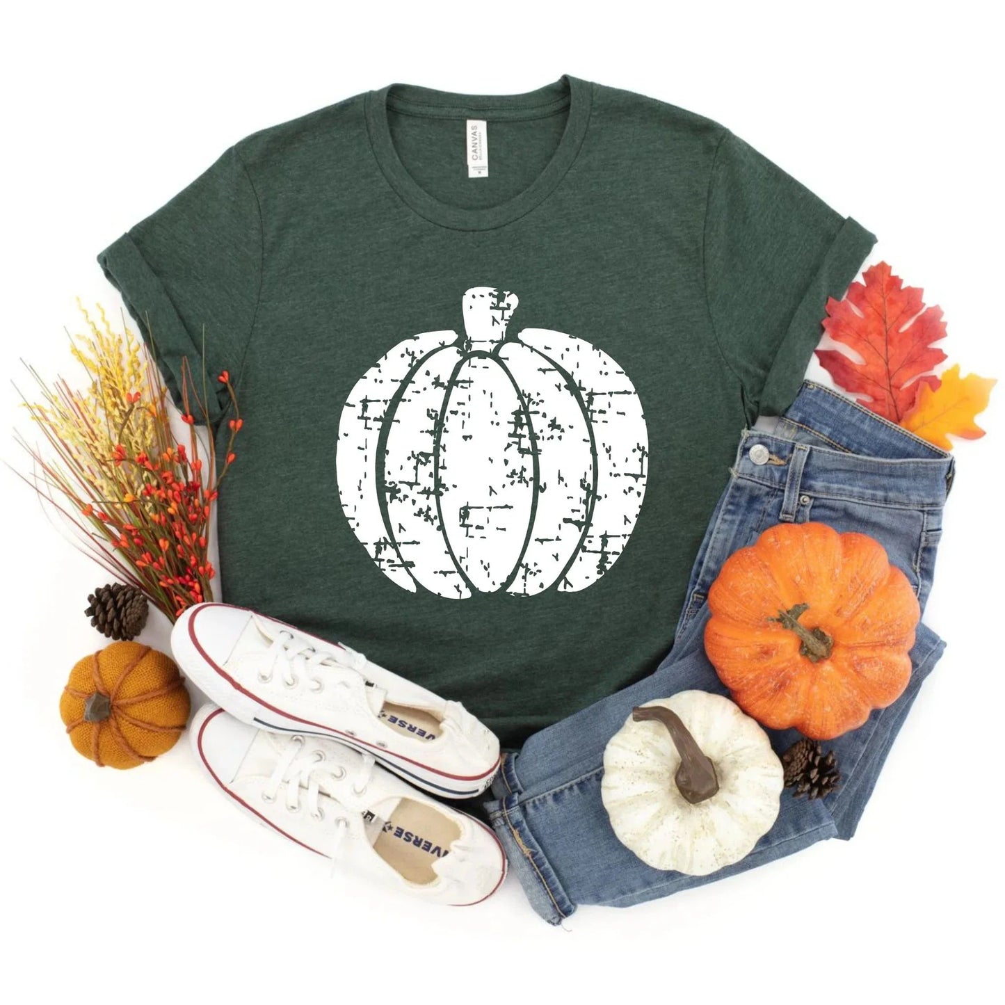 Full Size Grunge/distressed pumpkin Graphic Tee with color options