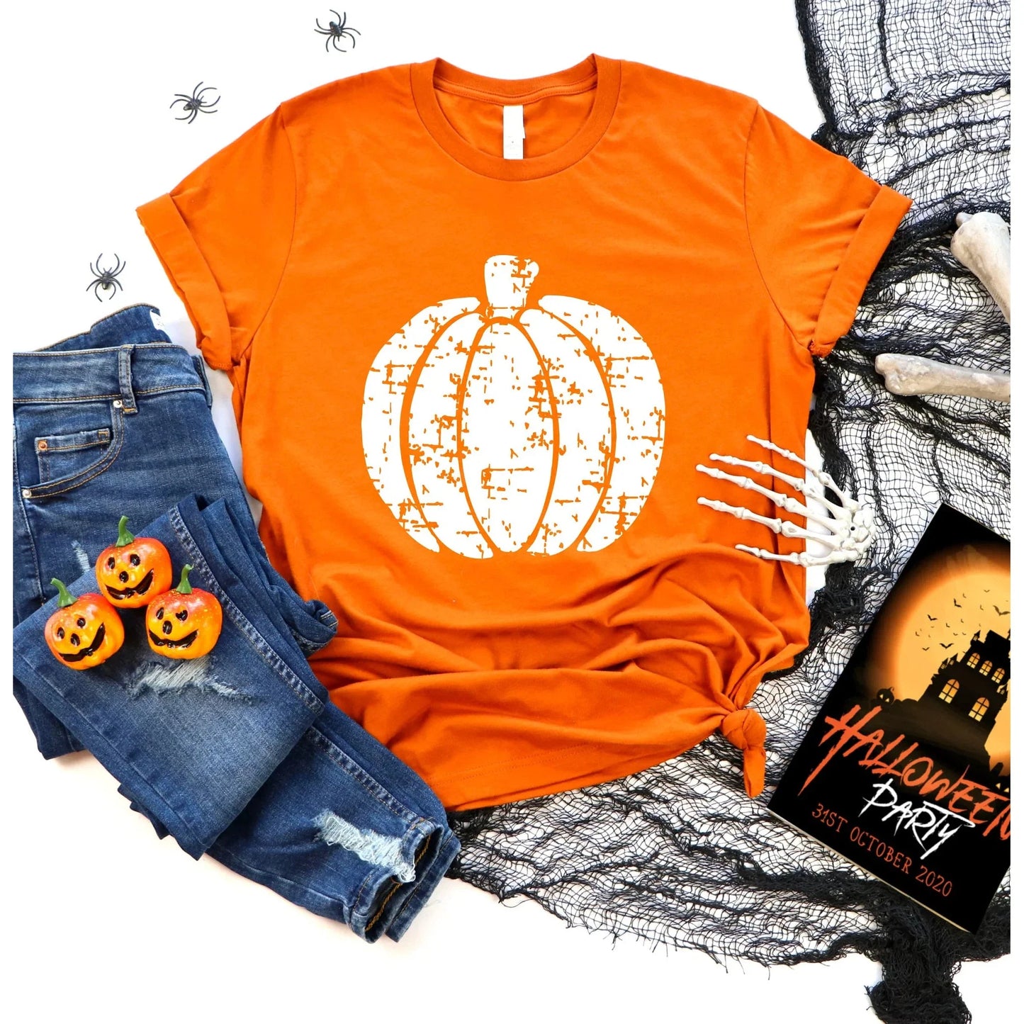 Full Size Grunge/distressed pumpkin Graphic Tee with color options