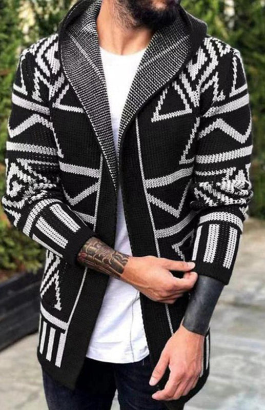 Men's Black Comfortable Jacquard Knitwear Cardigan