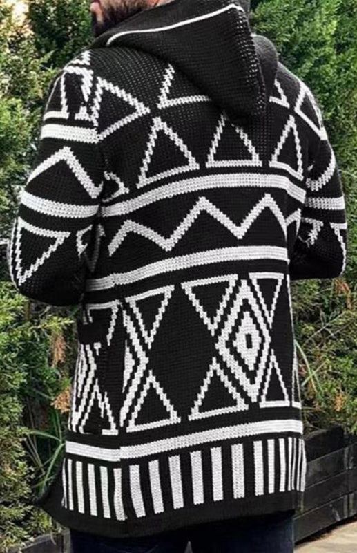 Men's Black Comfortable Jacquard Knitwear Cardigan