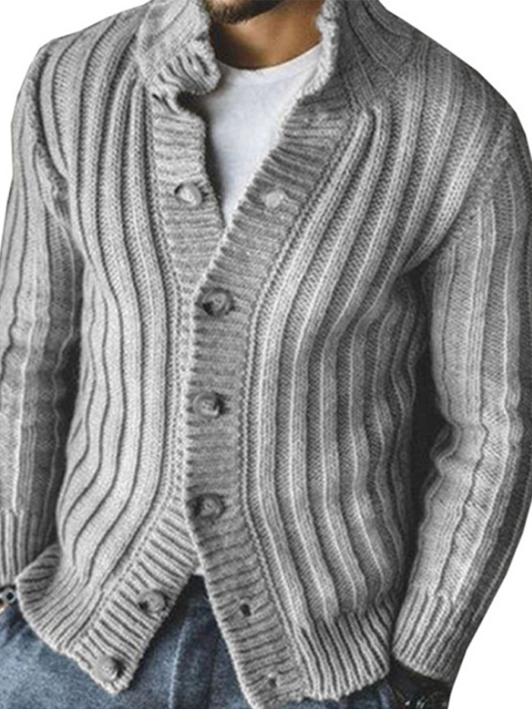 Men's Full Size Casual Single Breasted Knit Sweater Lapel Long Sleeve Cardigan