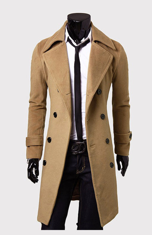 Men's Double Breasted Lengthened Classic Wool Coat