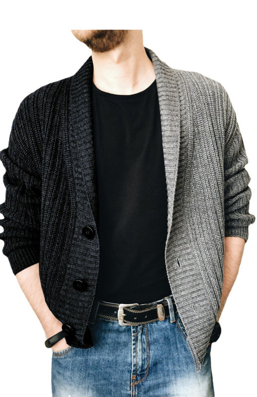 Men's Full Size Two Tone Patchwork Single Breasted Long Sleeve Cardigan