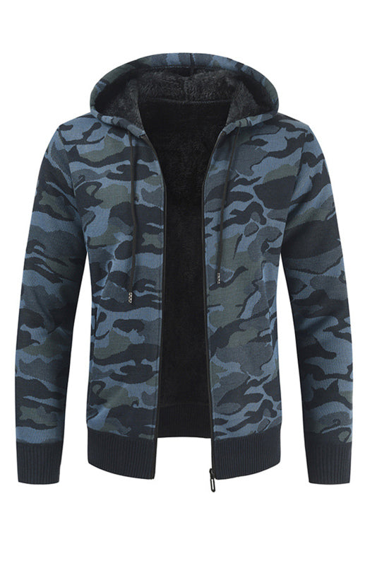 Men's Full Size Hooded Cardigan Camo Hooded Athleisure Sweater Jacket