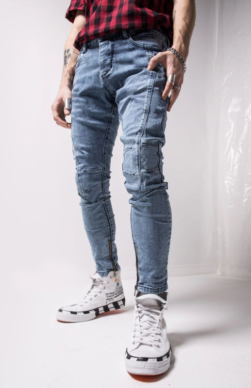 Men's Street Fashion Classic Distressed Frayed Slim Fit Long Jeans