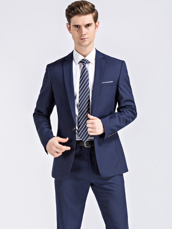 Men's Full Size Slim Fit Business Two Piece Suit in Champlain Blue or Black