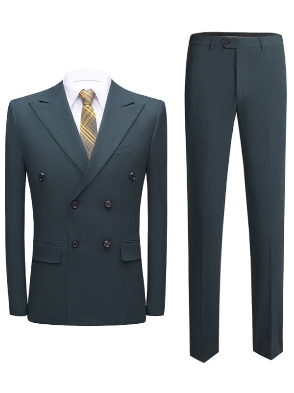 Men's Full Size Dark Green Slim Fit Business Two Piece Suit