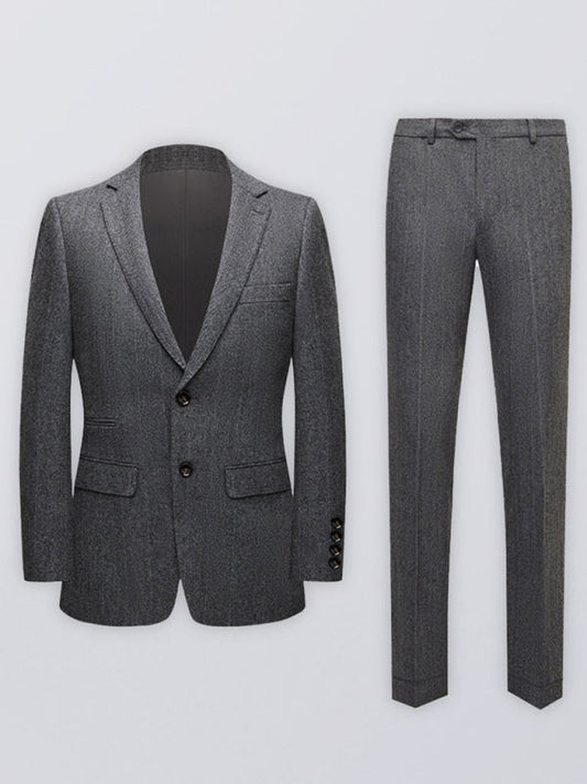 Men's Full Size Grey Slim Fit Business Two Piece Suit