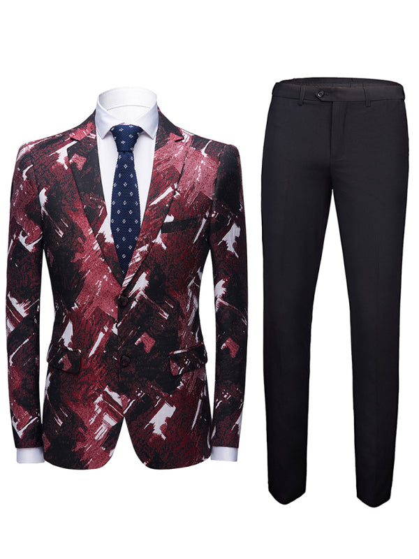 Men's Full Size Slim Fit Business Two Piece Suit in Red or Black