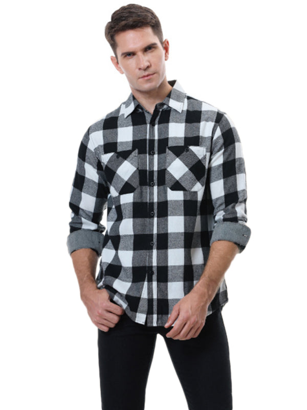 Men's Full Size Long Sleeve Dark Plaid Flannel Ground Shirt