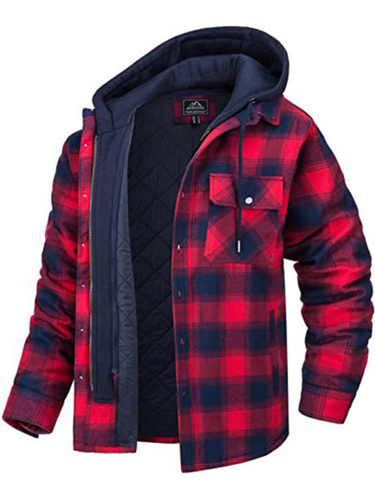 Men’s Full Size Plaid Flannel Contrast Lined Hoodie Jacket