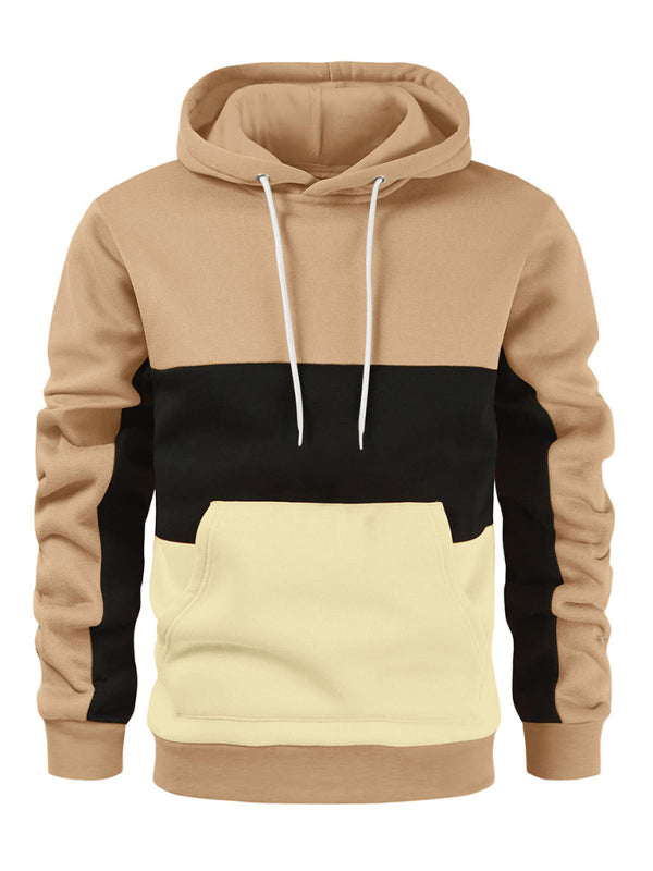 Men's Full Size Color Block Long Sleeve Hooded Sweatshirt