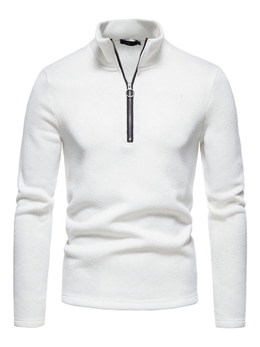 Men's Solid Color Turtleneck Zipper Long Sleeve Sweatshirt
