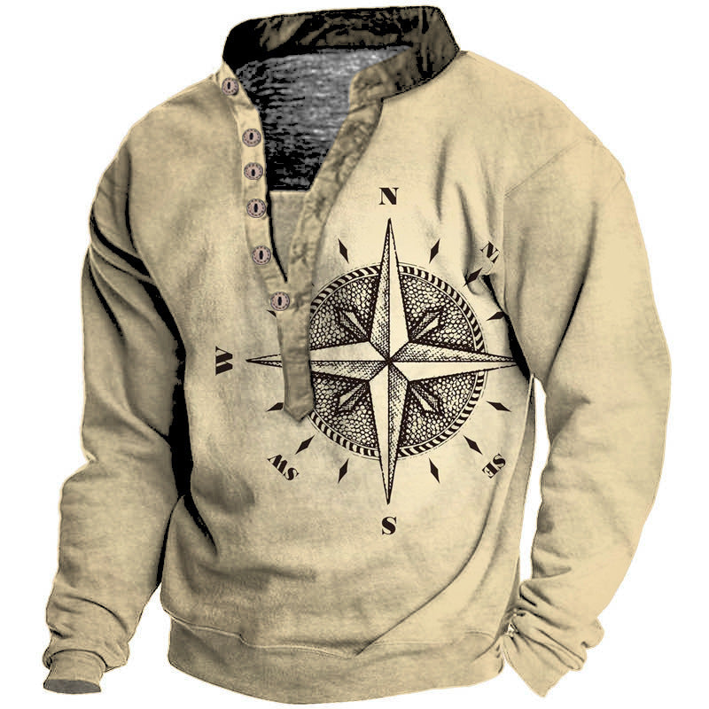 Men's Full Size Arrow Compass Print Long Sleeve T-Shirt