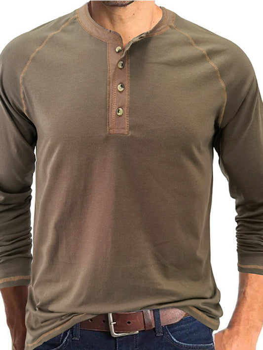 Men's Thermal Henley Trim Long Sleeve T Shirt