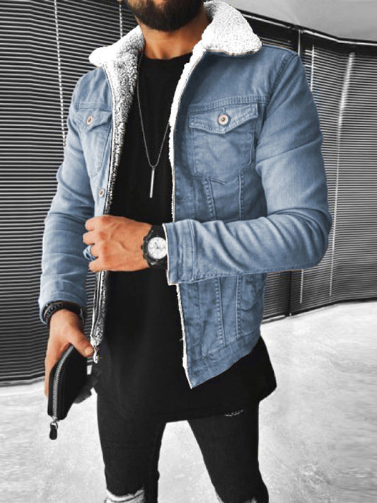 Men's Plush or Without Plush Comfortable Fabric Padded Denim Jacket