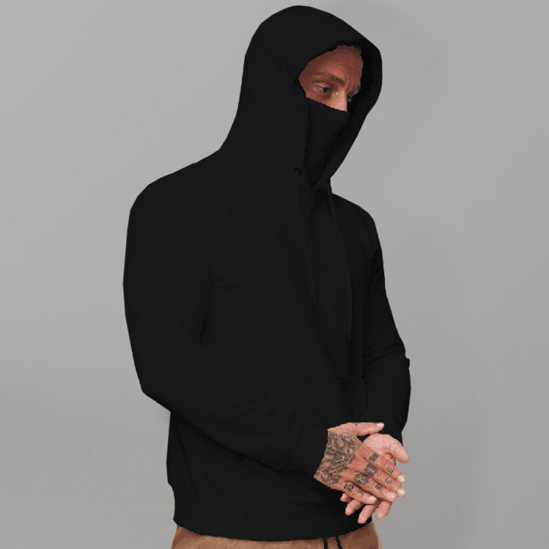 Men's Full Size Hoodie Face Cover Long Sleeve Sweatshirt