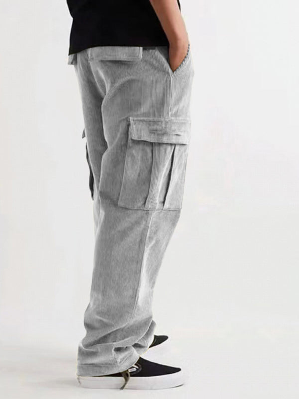 Men's Corduroy Casual Loose Fitting Multi-pocket Cargo Straight Pants