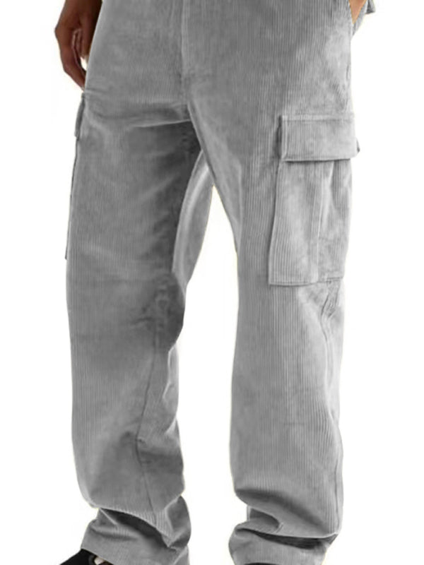 Men's Corduroy Casual Loose Fitting Multi-pocket Cargo Straight Pants