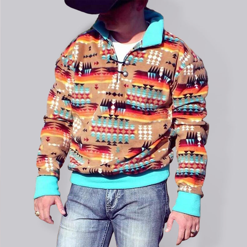 Men's Full Size Southwestern Themed Casual Pullover Long-sleeved Sweater