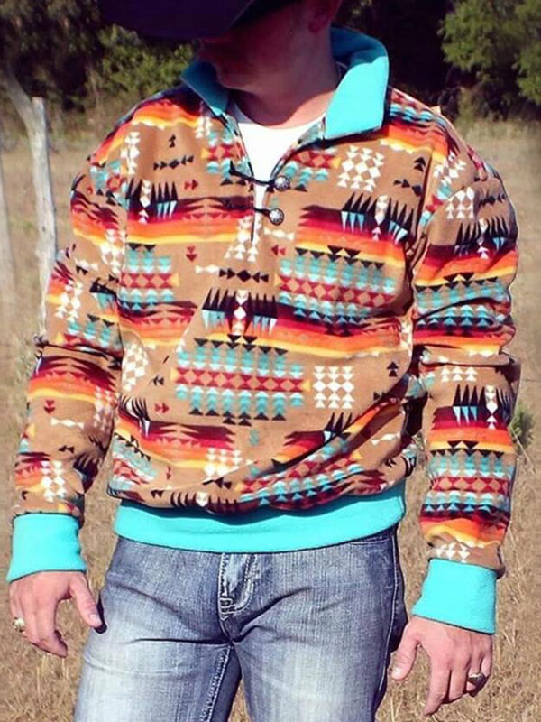 Men's Full Size Southwestern Themed Casual Pullover Long-sleeved Sweater