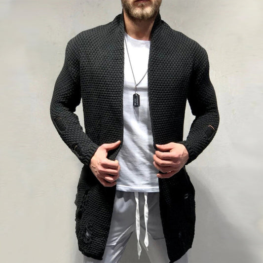 Men's Solid Color Mid-Length Loose Cardigan Knitted Jacket