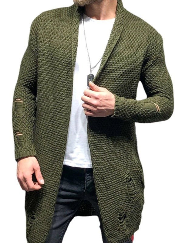 Men's Solid Color Mid-Length Loose Cardigan Knitted Jacket