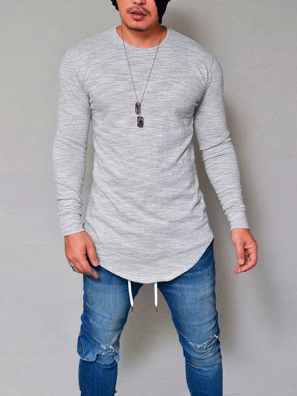 Men's Full Size Long Sleeve Solid Color Round Neck Slim T-Shirt