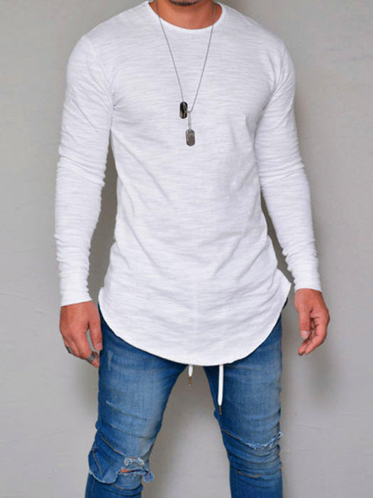 Men's Full Size Long Sleeve Solid Color Round Neck Slim T-Shirt